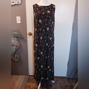 George Sleeveless Maxi Dress Womens 14-16 Black Floral Print Modest Stretchy